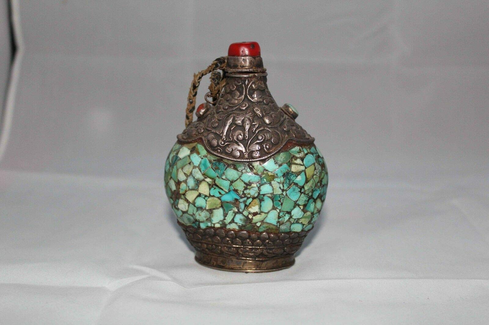 Argent tibétain : sculpture artisanale Rajasthan Gems ornée de turquoise