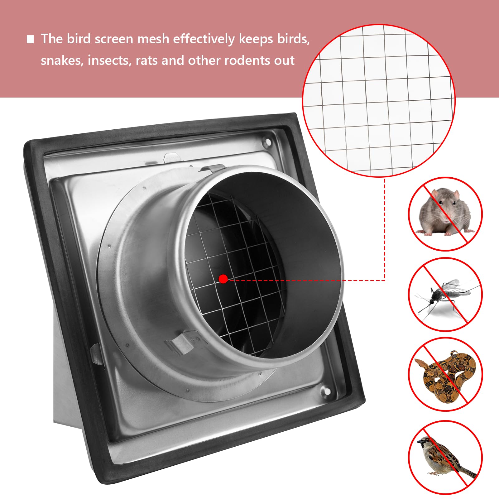 WeCooper 100mm 4 Inch Cowled External Wall Louvre Grille 304 Stainless Steel Extractor Fan Outside Air Vent with Removable Cover and Bird Screen Mesh - Image 3