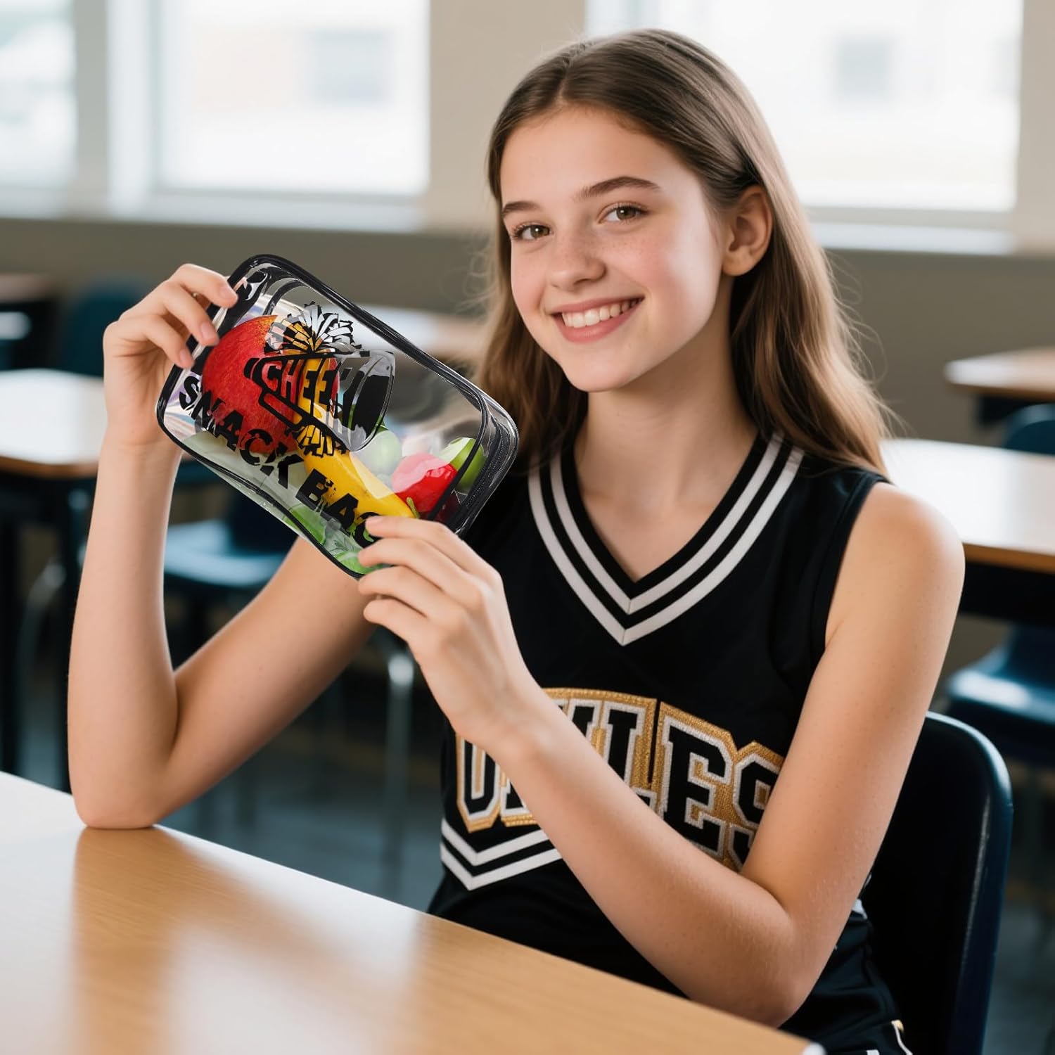 12 Pcs Cheer Snack Bags for Team Gifts Cheerleader Goodie Treat Candy Pouch Bags Transparent PVC Waterproof with Zipper Party for Adult Cheerleading Teammates Party Supplies (Black)