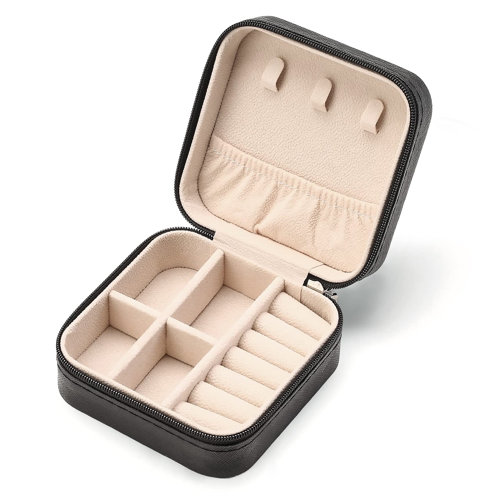 GenericSmall Travel Jewelry Case, To Go Portable Jewelry Box, Travel Jewelry Organizer,Portable Jewellery Storage Holder for Rings Earrings Necklace Bracelet Bangle, Gifts for Girls Women - Black