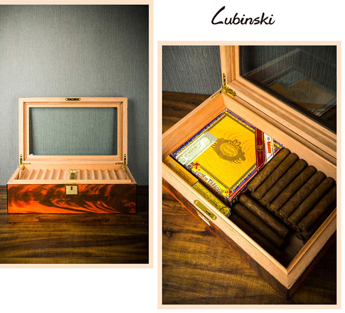 LUBINSKI Cigar Humidor with Humidifier Hygrometer Holds 50 Cigars