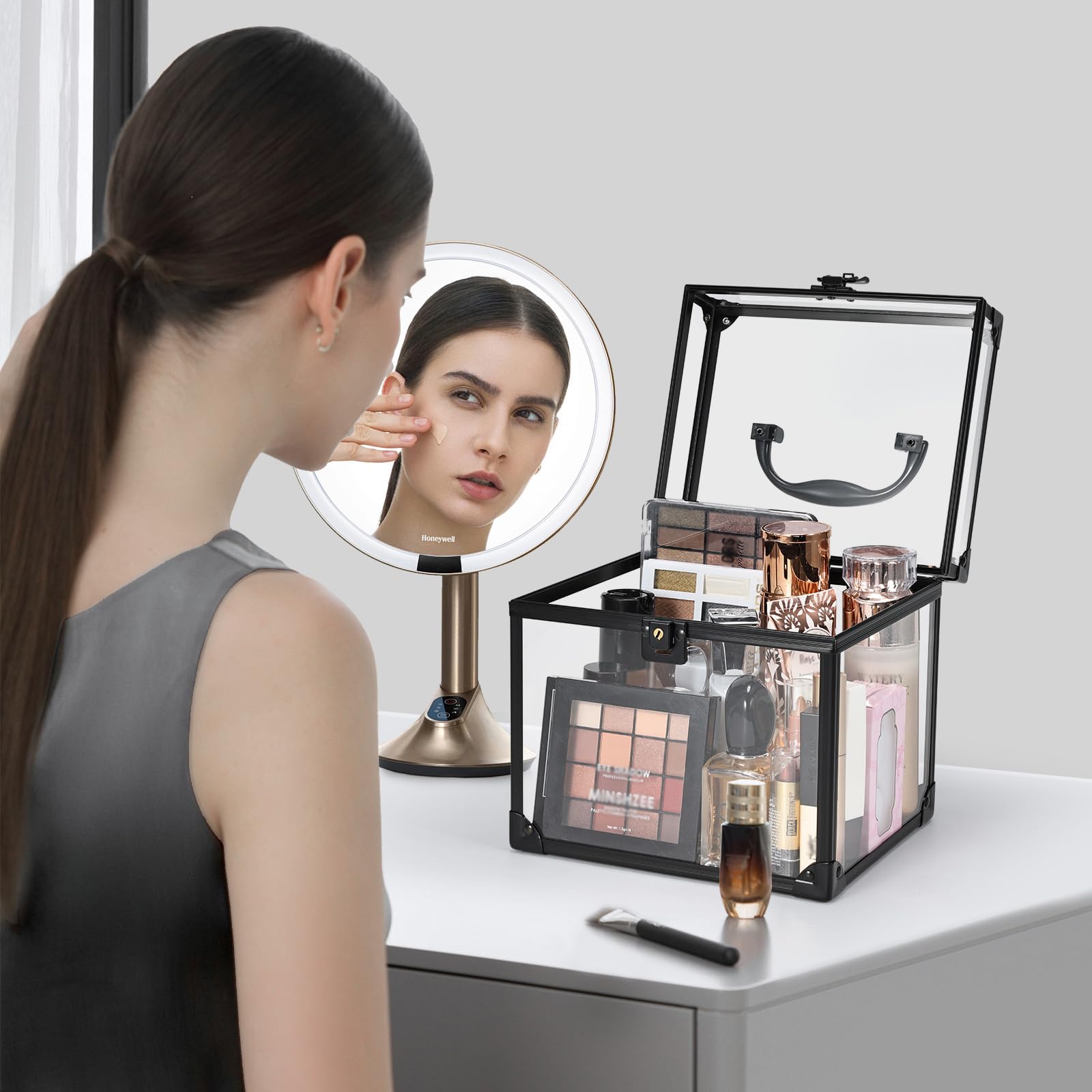 Malette Maquillage Boîte de Maquillage Beauty Case Transparente Vanity Maquillage Malette de Rangement Maquillage Portable vitrine Acrylique verrouillable