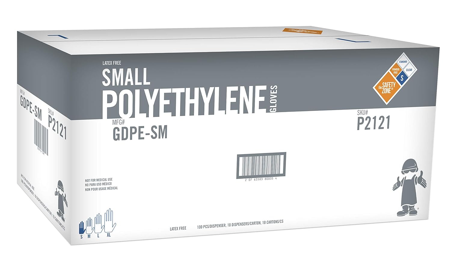 The Safety Zone GDPE-LG High Density, Polyethylene Disposable Gloves, Large, Clear (Case of 10000)
