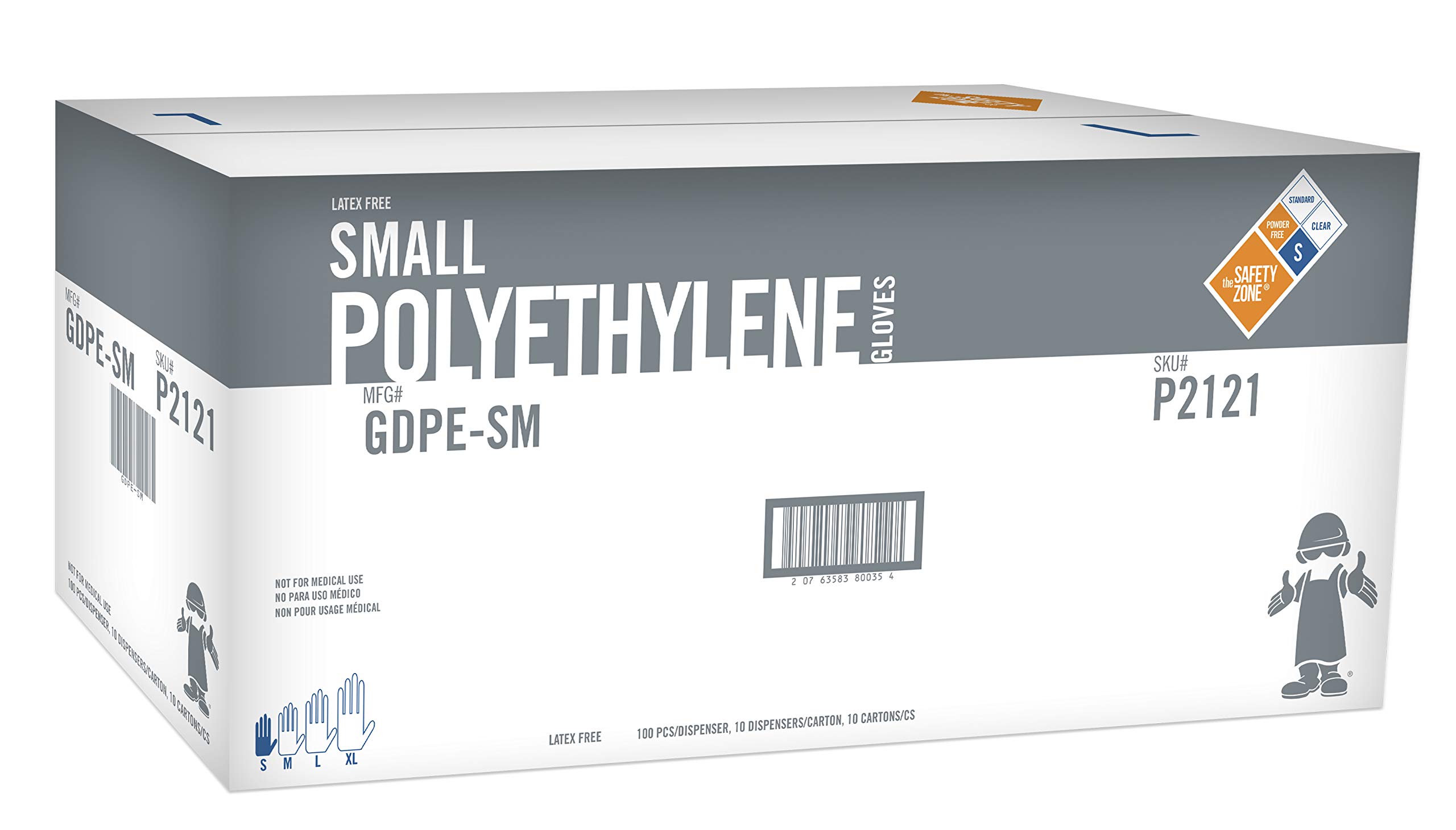 The Safety Zone GDPE-LG High Density, Polyethylene Disposable Gloves, Large, Clear (Case of 10000)
