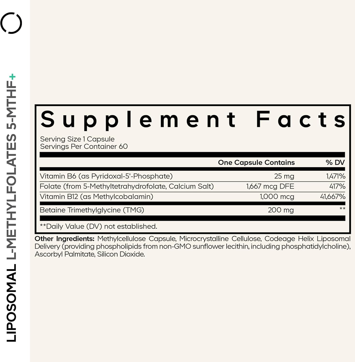 Codeage Liposomal L-Methylfolate 5-MTHF+ - Active Vitamin B9, Methylcobalamin B12, Betaine TMG, B6-2-Month Supply Multivitamins - Liposomal Delivery - Bioavailable B-Vitamin Complex - 60 Capsules - Image 2
