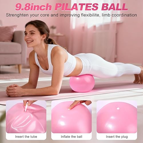 Miniatura 4 de Kit de pilates de 14 piezas, kit esencial de pilates para mujeres, equipo de pilates para el hogar con anillo de bola circular de yoga, 5 bandas de
