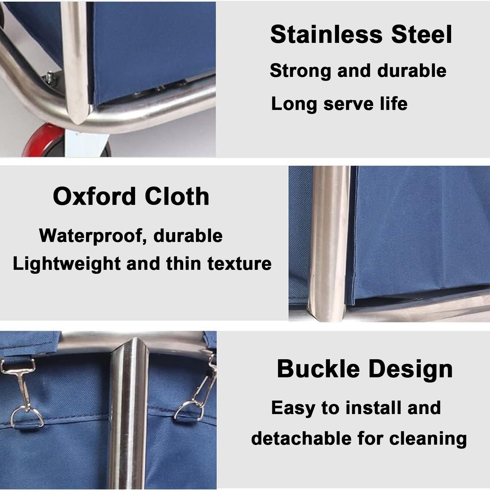 Carrito de Lavandería Comercial con Ruedas, Capacidad de 400 L, Clasificador de Ropa para 2 Bolsas, Estructura de Acero Inoxidable, Tela Oxford Impermeable