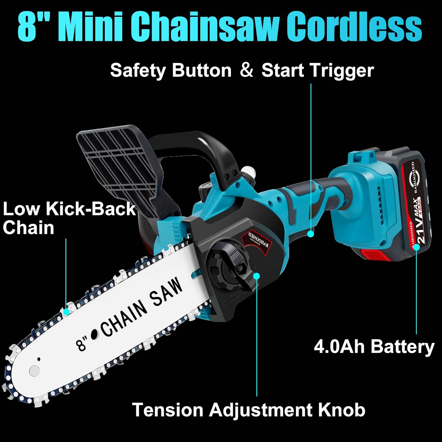 Electric Chainsaw - 8 Inch Mini Chainsaw Cordless with Battery and Charger, Battery ChainSaw for Tree Pruning or Branches Cutting, Hand Chainsaws Gift for Dad, Husband, Men Women, Blue