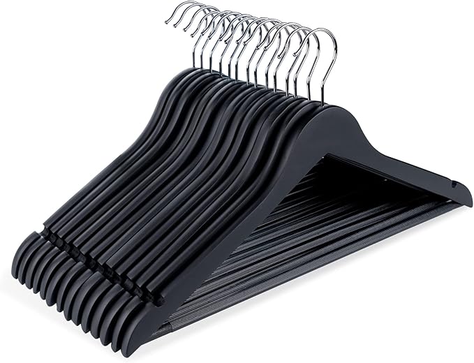 ilauke Sturdy Wooden Coat Hangers，20 Pack Strong Black Wooden Hangers