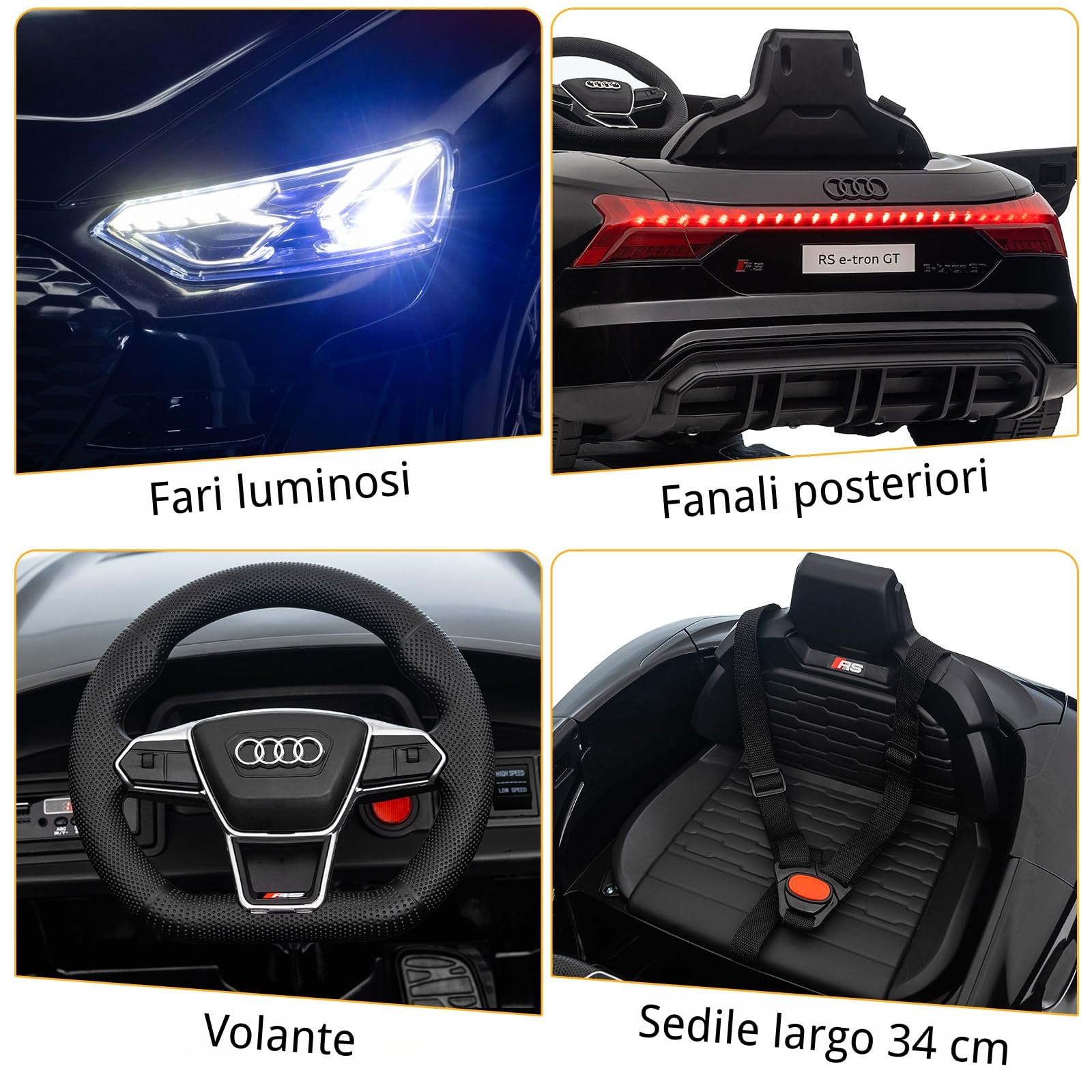 LEADZM Mcchina Elettrica Per Bambini AUDI RS E-tron 12V con Doppi Motori, 3-5km/h Auto Elettrica per Bambini 3-5 Anni, MP3, Sospensioni, Telecomando (Nero)