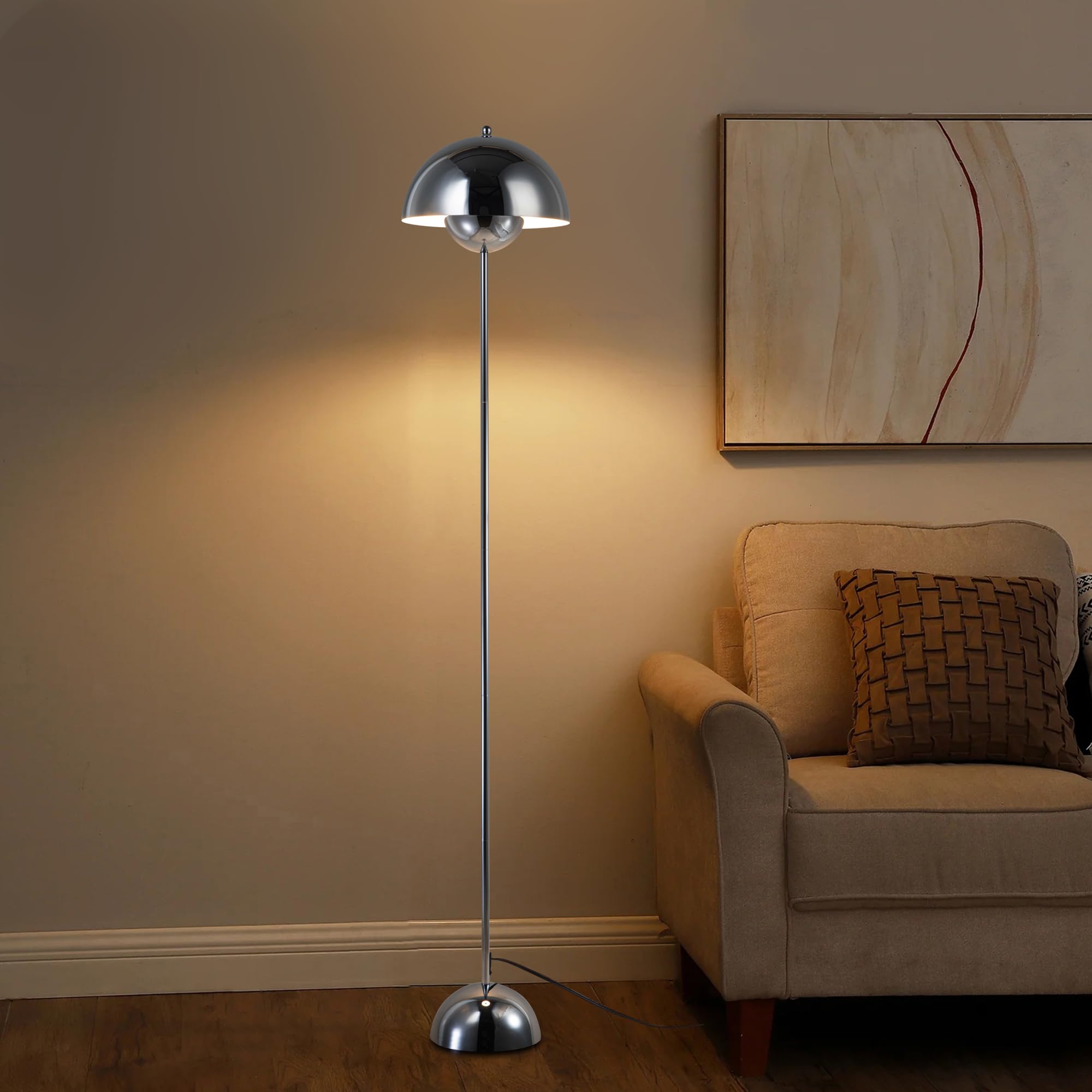 modern floor lamp for living room, industrial tall standing lamp for bedroom, metal shade reflecting light reading floor lamp for office, nursery room, corner(chrome)