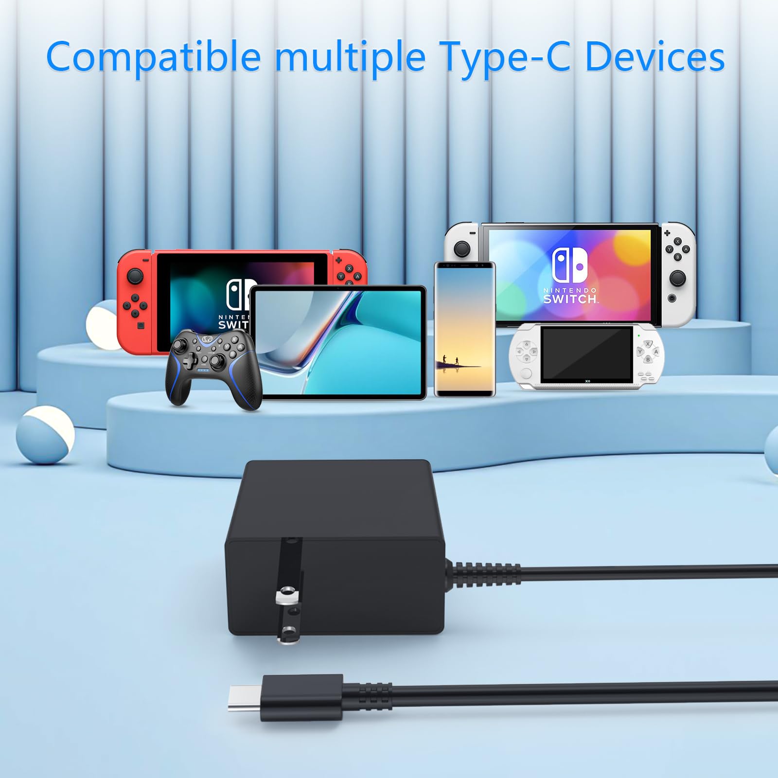 Cargador Deummiu USB tipo C 1,8 m para Nintendo Switch/Lite/OLED, compatible con Switch Pro y PS5, funciona como el cargador oficial Nintendo Switch