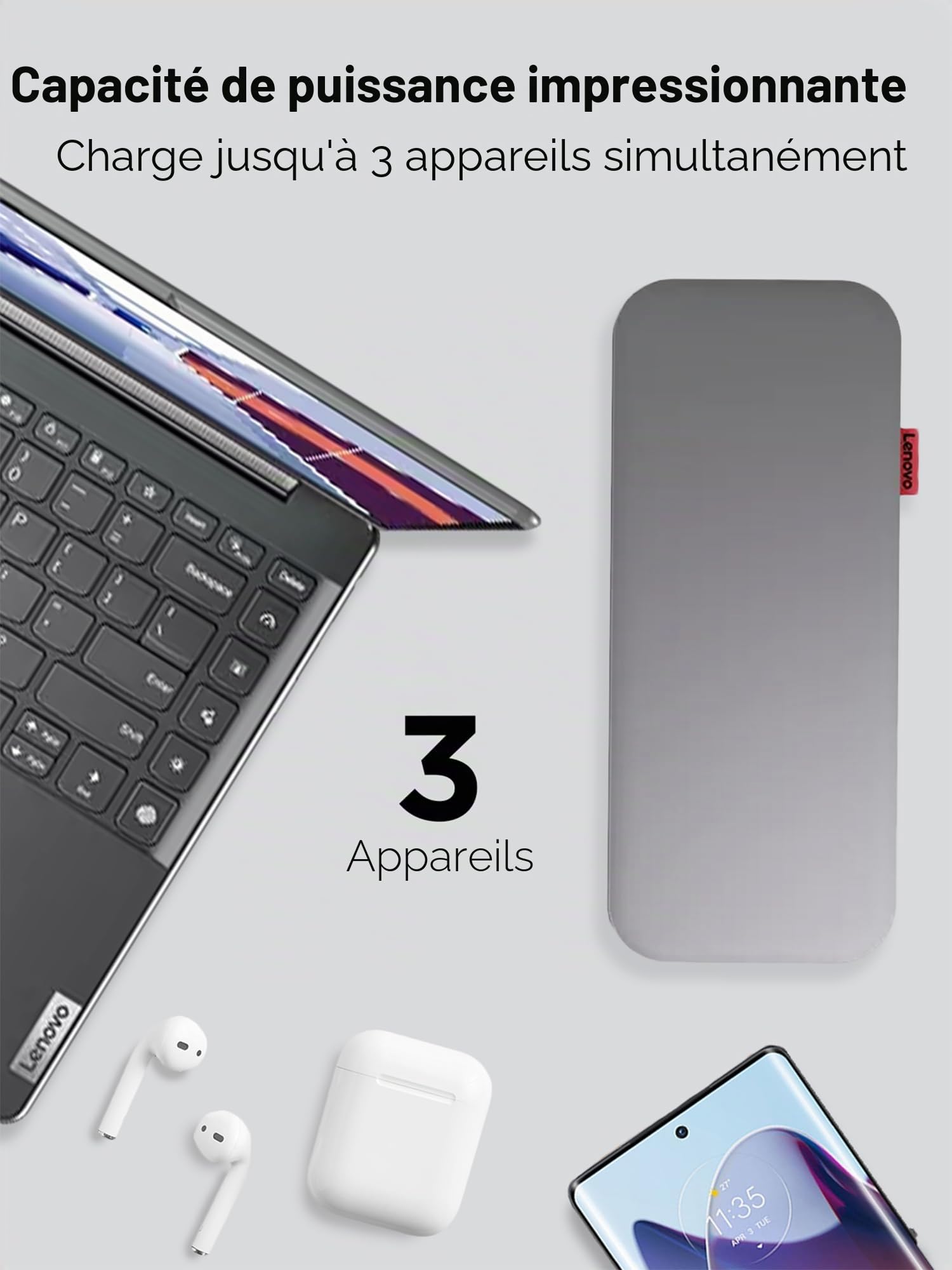 Lenovo Go [PowerBank] Chargeur USB-C pour Ordinateur Portable (20 000 mAh), Gris tempête