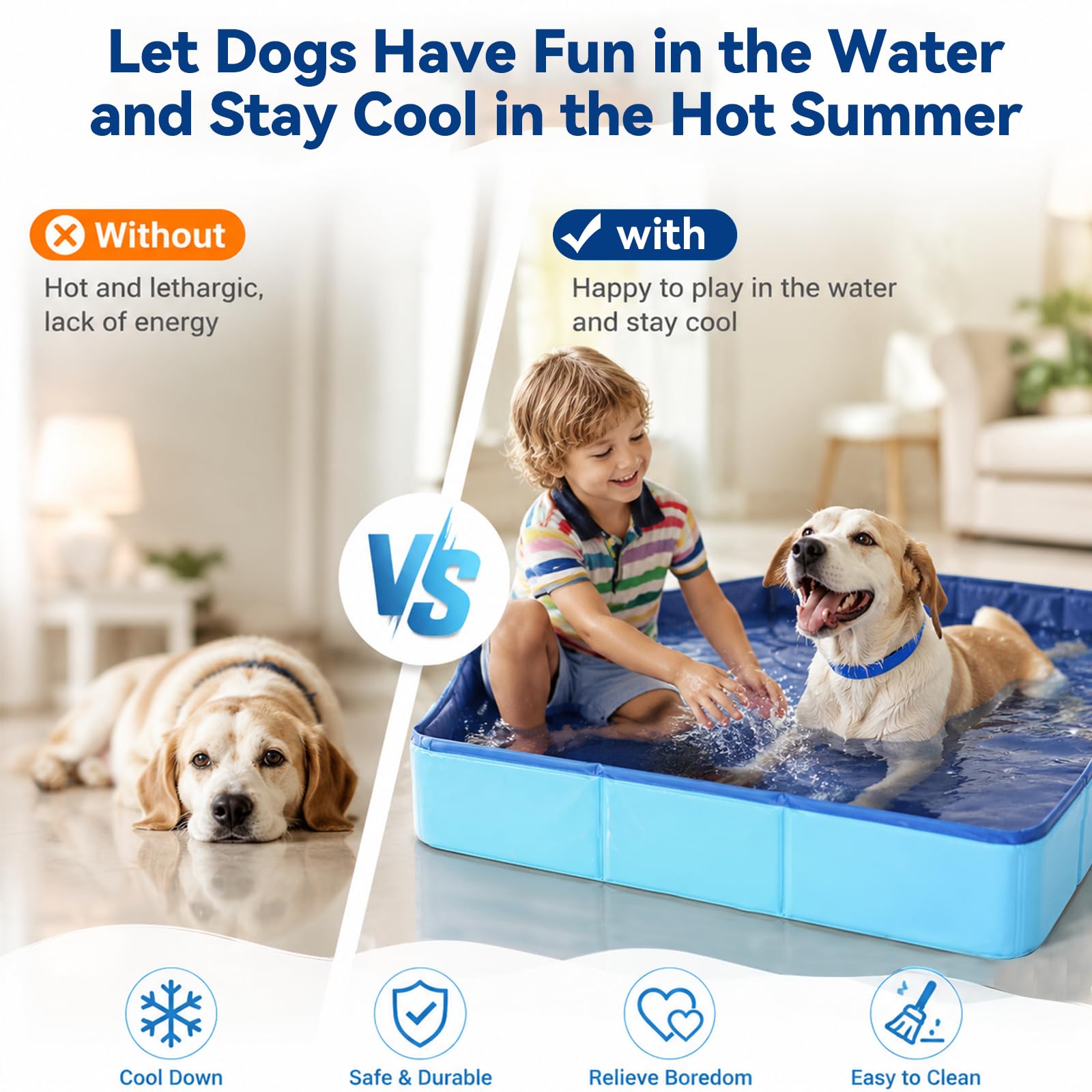 Hundepool Klein, 50 x 50 cm Katzenpool Faltbare, PVC Planschbecken für Kleine Hunde Katze, Ohne Aufblasen, Tragbar Katzen Pool im Sommer für Schwimmbecken, Baden, und Aufbewahrung, Eckig