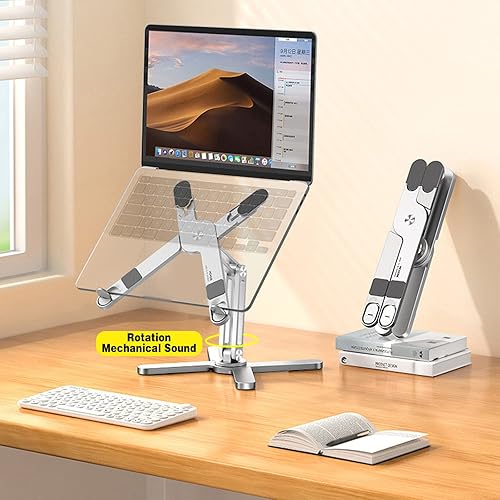 Miniatura 7 de GRAWIT Soporte ajustable para laptop con base giratoria de 360 grados, elevador portátil para escritorio, soporte plegable de aluminio para