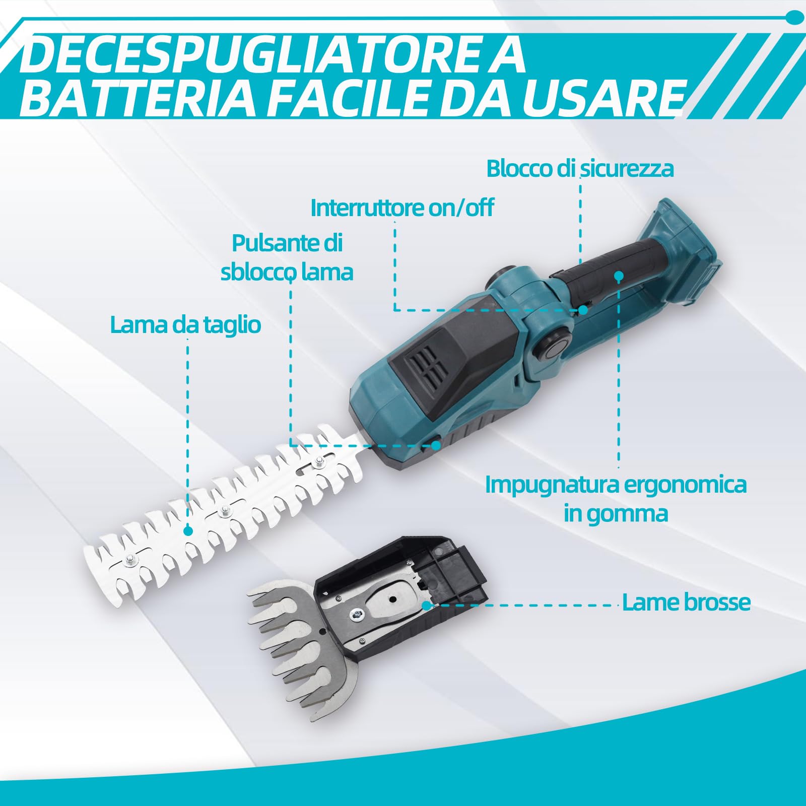 Set di cesoie per erba a batteria, compatibile con Makita 18 V, pratiche, tagliasiepi, tagliasiepi con coltello per erba e cesoie per arbusti, senza fili (senza batteria)