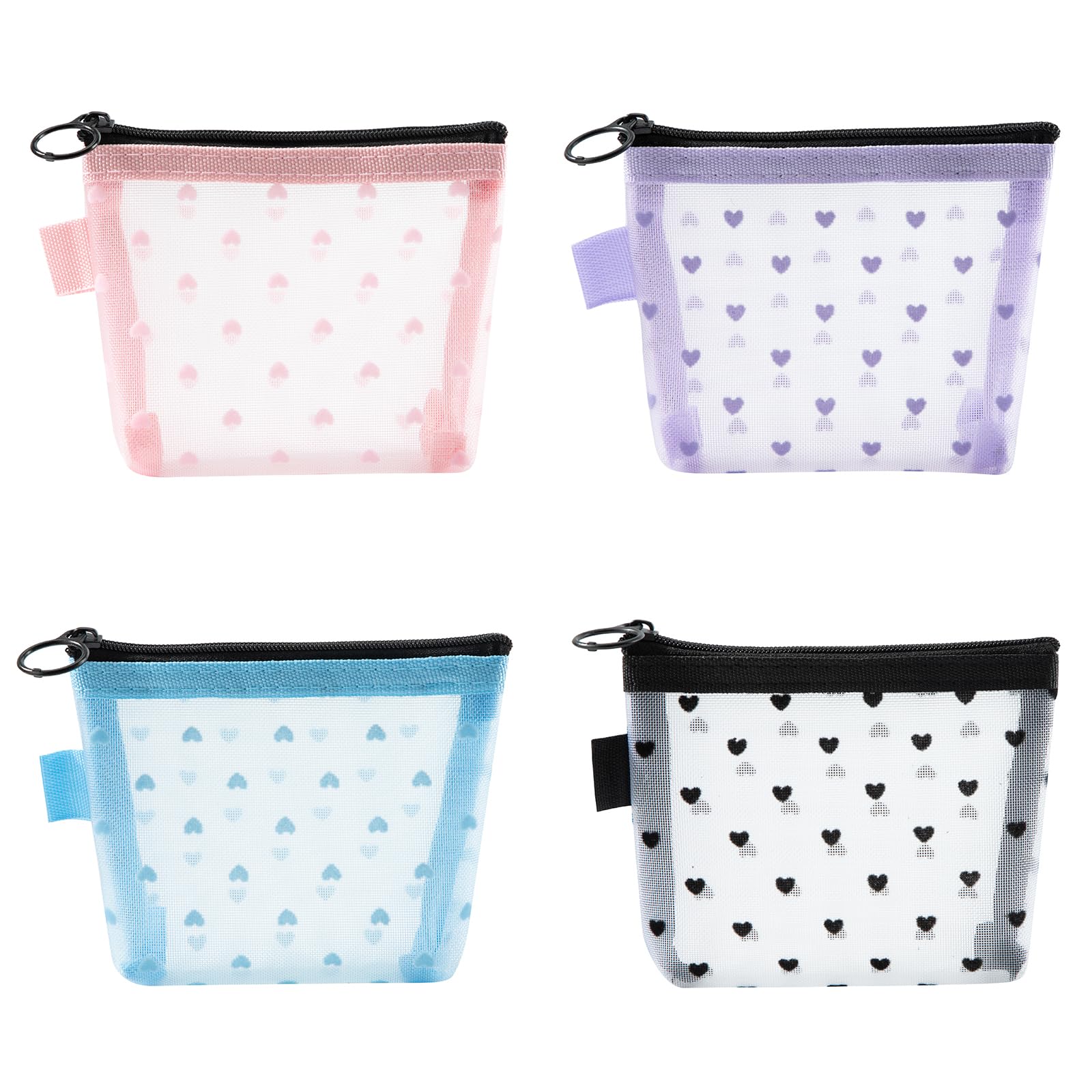 Jeesblsy Mini Bolsas Maquillaje de Malla, Bolsa Cosméticos Pequeña Portátil con Cremallera 4 Piezas Neceser Almacenamiento para Mujeres Niñas Viaje(Negro/Púrpura/Azul/Rosa)
