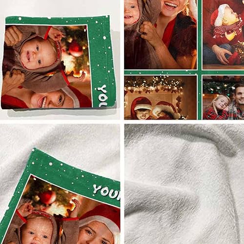 Miniatura 4 de Manta de Navidad personalizada con foto, manta personalizada con nombre para mujeres, ella y él, manta para collage familiar, color verde, 4 fotos