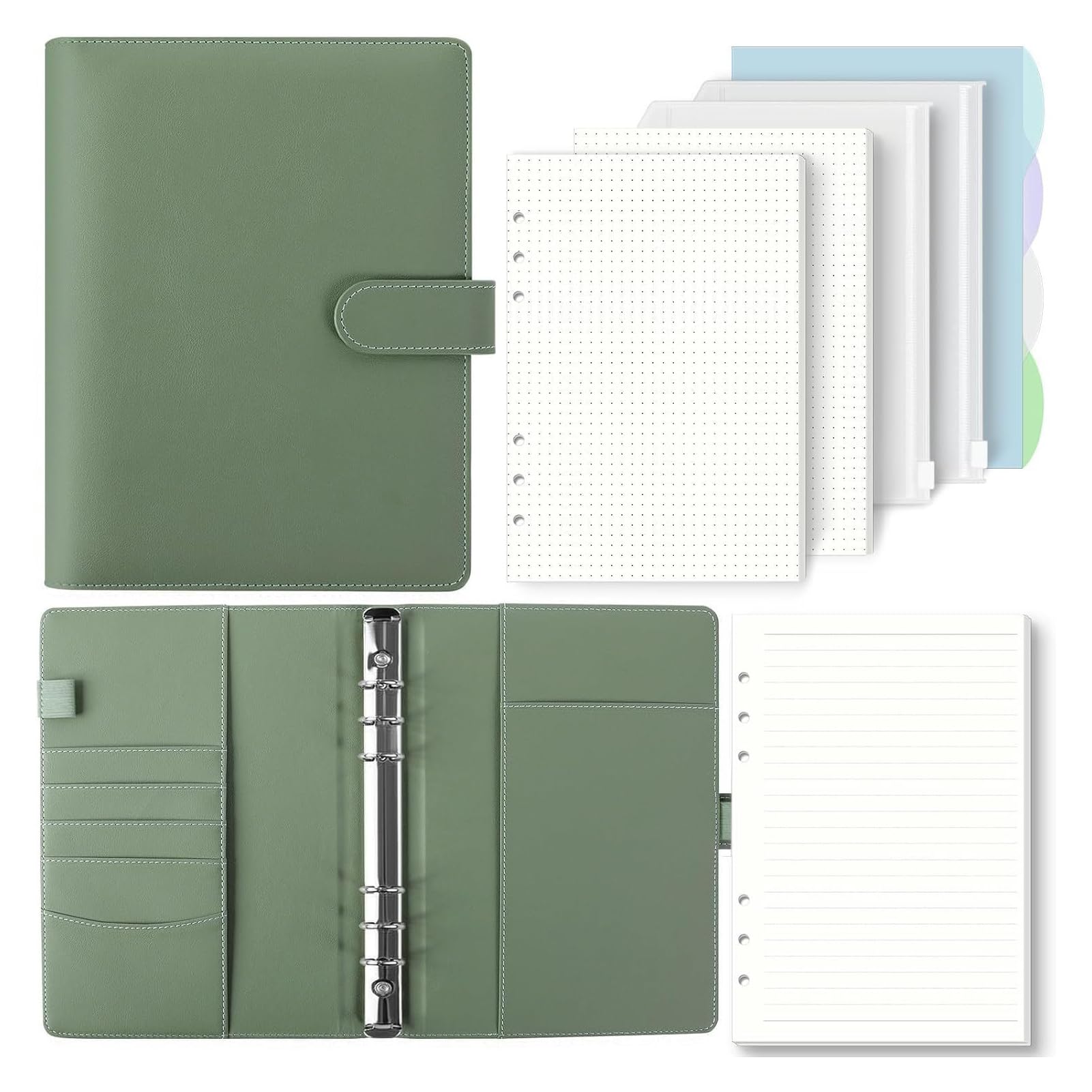 A5 PU Leather Ring Binder, Refillable 6-Ring Cover for A5 Paper, Budget Notebook with Binder Pockets for Travel & Work (No Inner Paper)