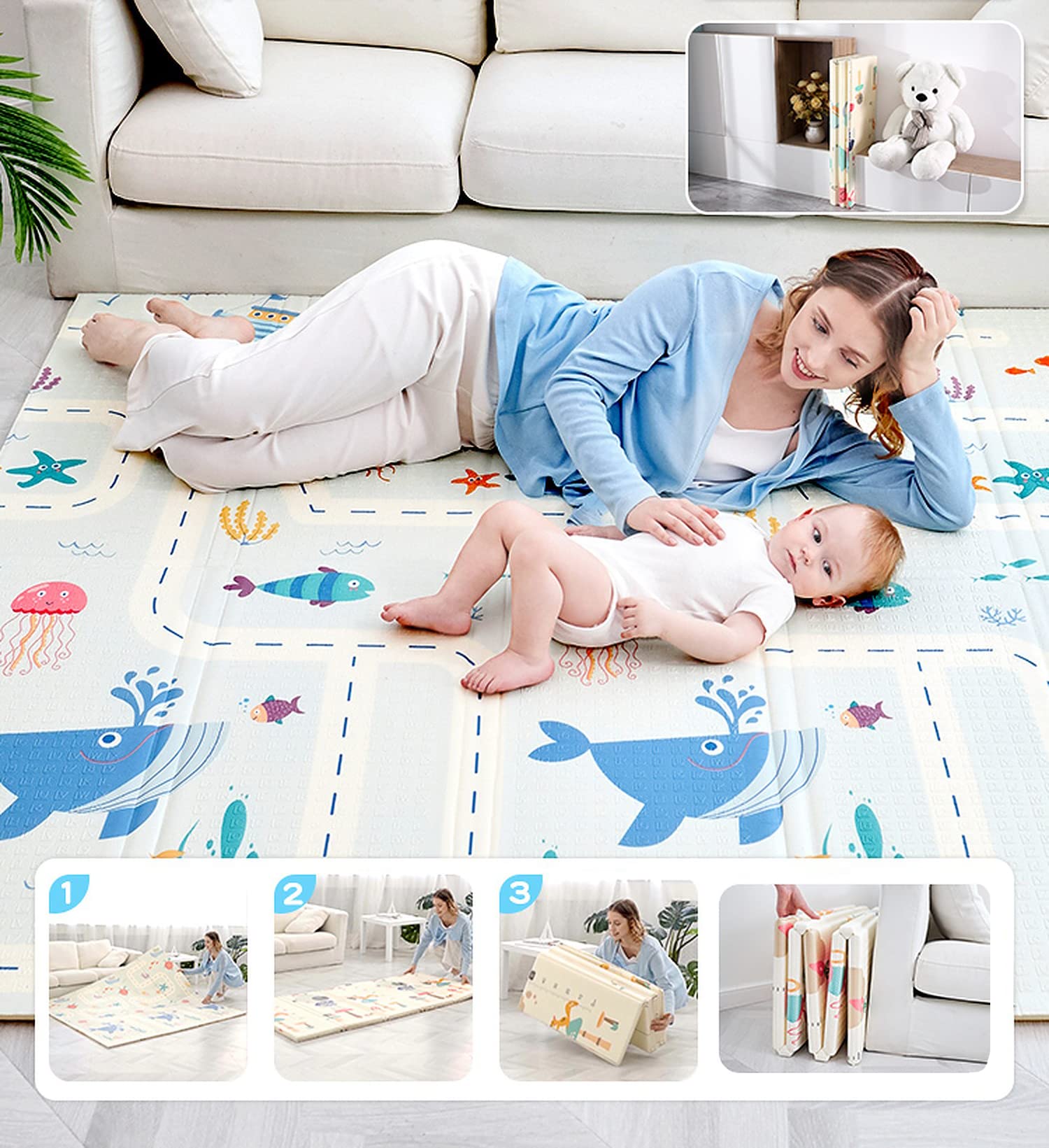 Wolpin Kid Baby Play Mat Foldable Crawling Mat Large Size