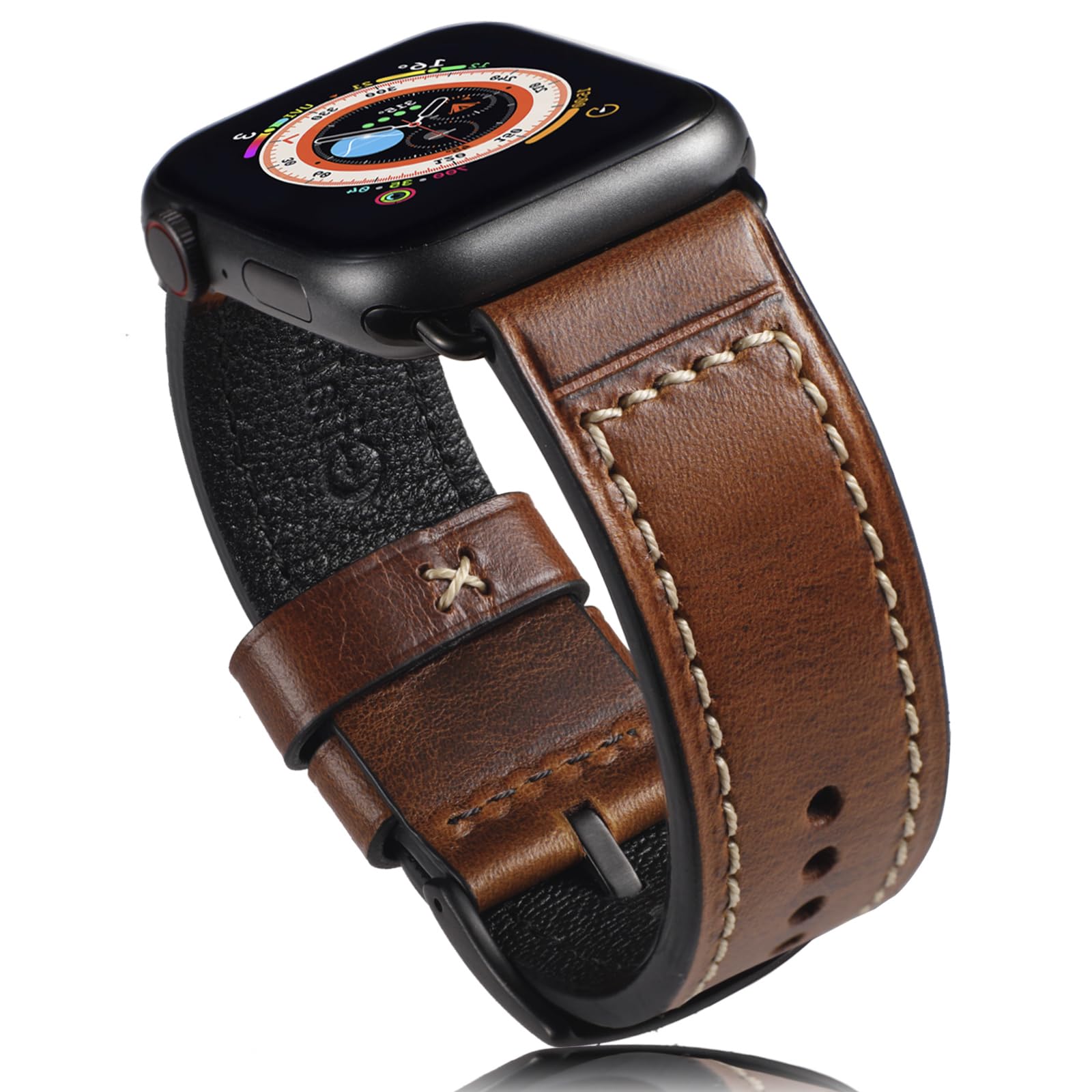 Gitalian Italian Leather Bands Compatible with Apple Watch Band 49mm 45mm 44mm 42mm for Men,Retro Oil Wax Genuine Leather Replacement Strap for iWatch Ultra2/1 Series10 9 8 7 6 5 SE2（Brown