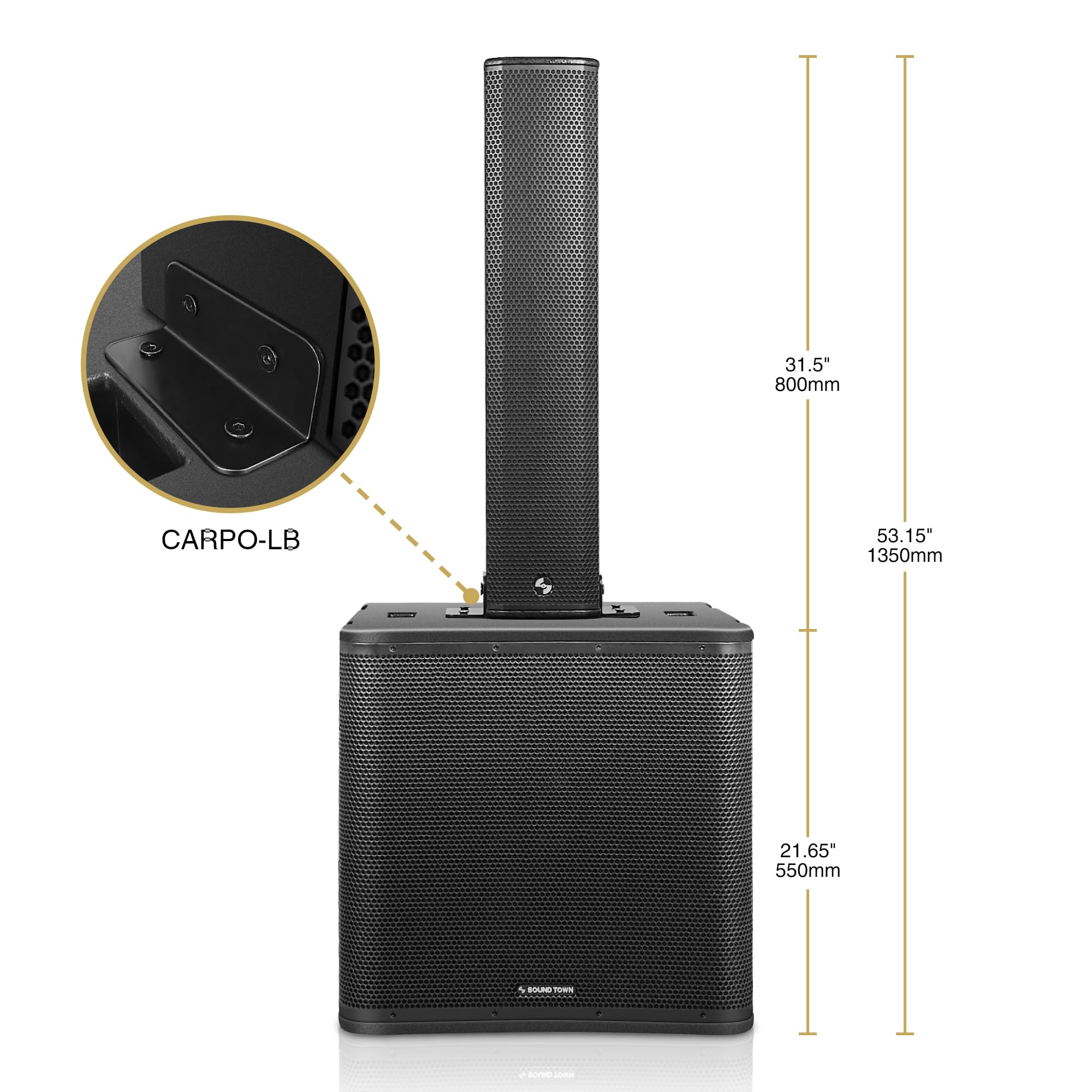 Sound Town CARPO Series Subwoofer and Line Array Speaker System with One Powered 18-inch Subwoofer, One High-Power Passive Column Line Array Speaker, Birch Plywood, Black (PS-18SP6B1.1)