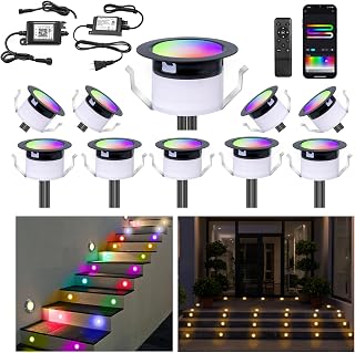 LED Deck Lights Kit Black, 10 Pack Φ1.22 WiFi Pixel RGBW+IC with Remote | IP67 Waterproof, Dynamic Color Changing, DC12V Low Voltage, Outdoor Step Lights for Stair Garden Yard