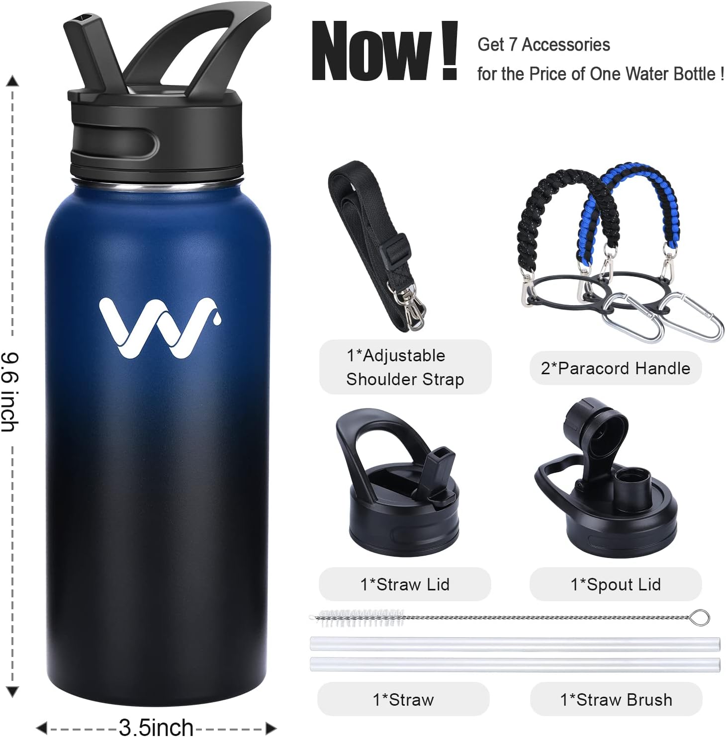 WEREWOLVES 32 oz Insulated Water Bottle With 3pcs Handles & Straw Lid & Spout Lid,Reusable Wide Mouth Vacuum Stainless Steel Water Bottle for Adults : Home & Kitchen