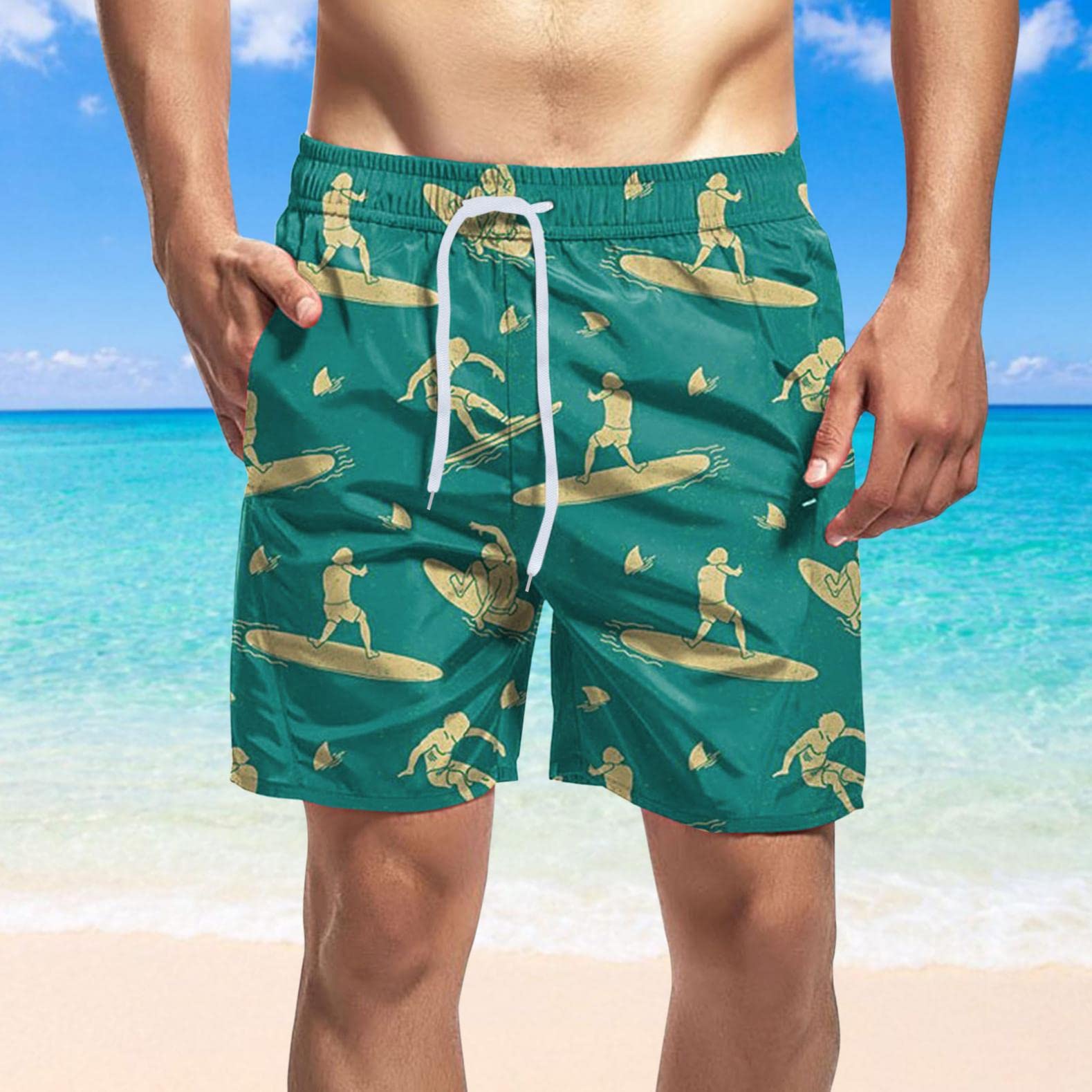Męskie kąpielówki kąpielówki kąpielówki szorty plażowe na lato, szybkoschnące spodenki do wody, spodenki sportowe, męskie z podszewką z siateczki, miętowa zieleń, XL