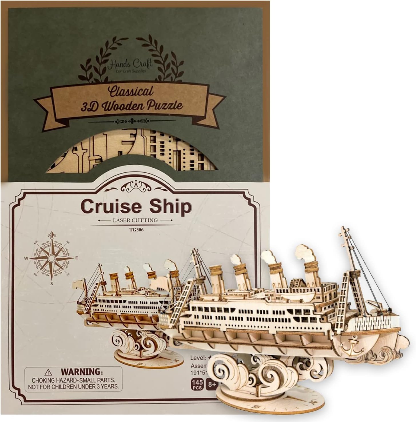 Hands Craft Cruise Ship DIY 3D Wooden Puzzle Model Kit - Laser Cut Wood Pieces, Brain Teaser and Educational STEM Building Model Toy (TG306)