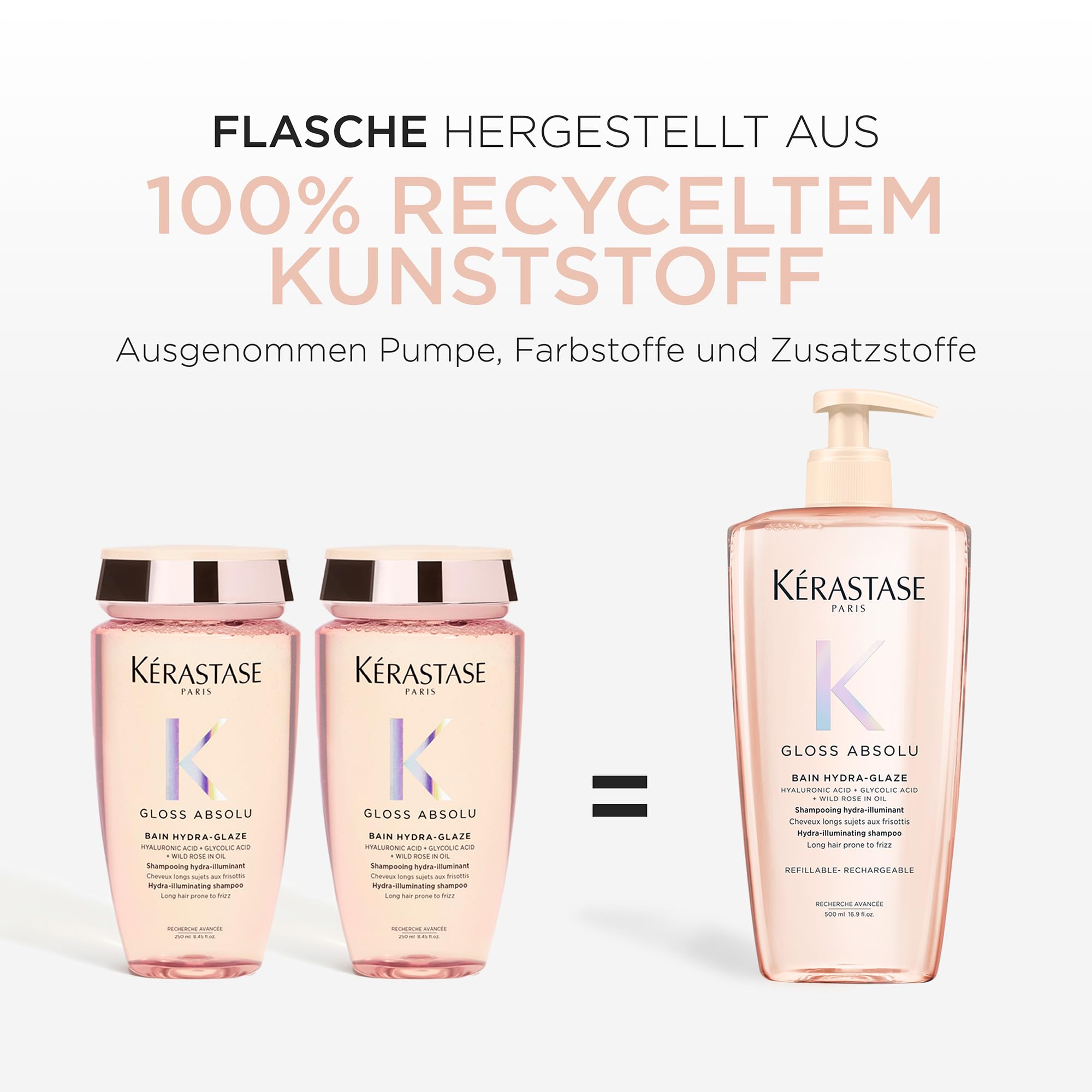 Kérastase Gloss Absolu Pflegeset mit Bain Hydra-Glaze Shampoo (2x500ml), Ideal zum Nachfüllen. Für langes, zu Frizz neigendes Haar, Mit Hyaluronsäure, Glykolsäure und Wildrosenöl, Für Glanz & Volumen