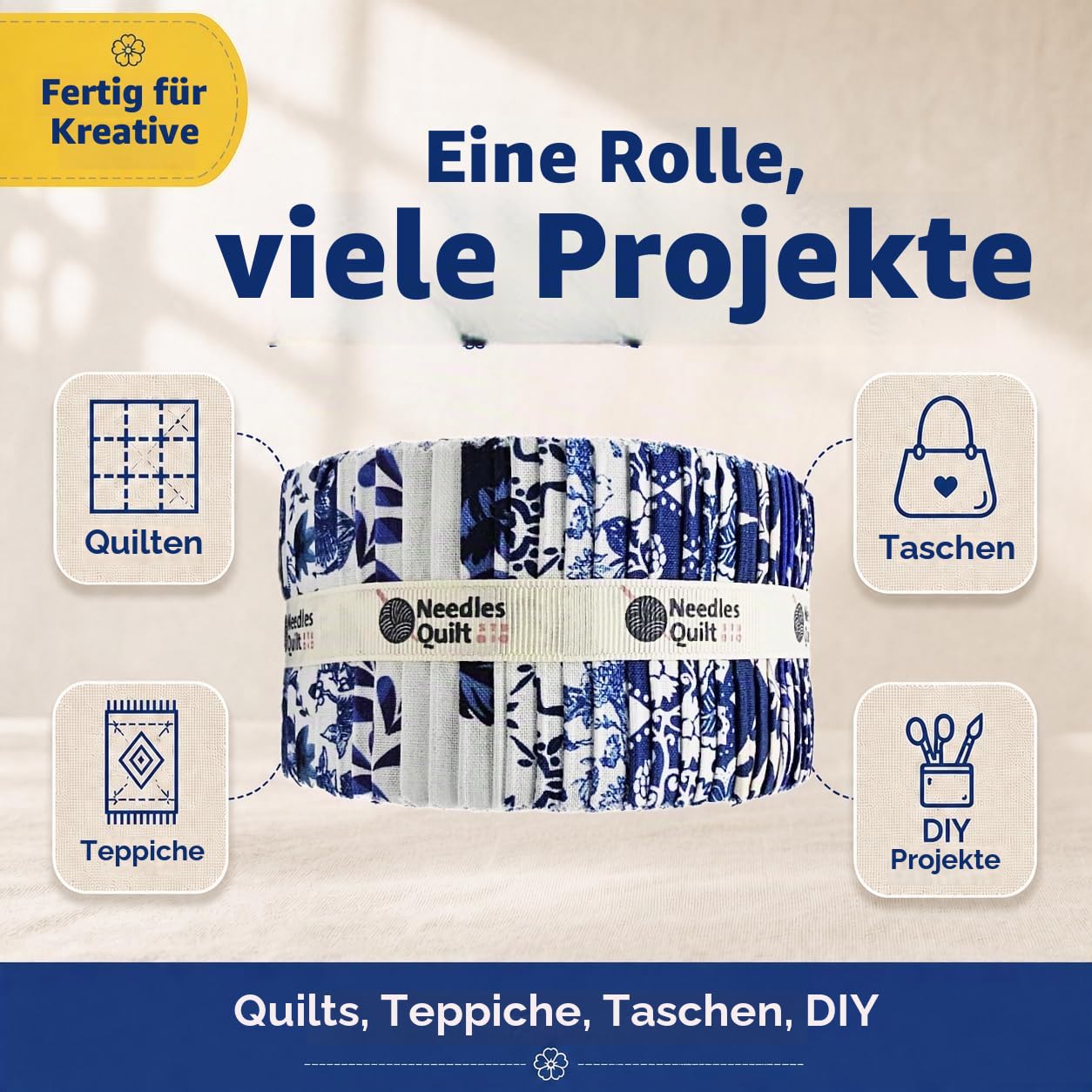 Jelly Roll Stoffe zum Quilten, 40 Streifen, 6,4 x 111,8 cm, Baumwollstreifenbündel, perfekter Quiltstoff zum Nähen, vorgeschnittene Quilt-Projekte und Bastelarbeiten (Feines Porzellan)