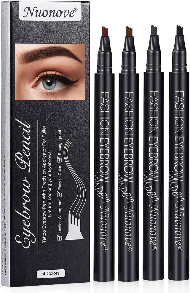 Microblading Eyebrow Pen, Eyebrow Tattoo Pen, 4 Point Eyebrow Pen, Eyebrow Pencil, Long-lasting Waterproof Smudge Proof Liquid Eyebrow Pencil, 4 Colors