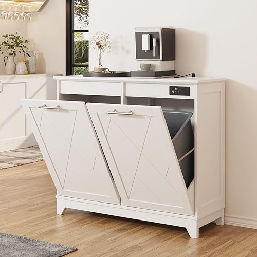 Halitaa Armario de basura de doble inclinación, gabinete de basura de reciclaje de 10 galones con iones negativos y función desodorizante, para