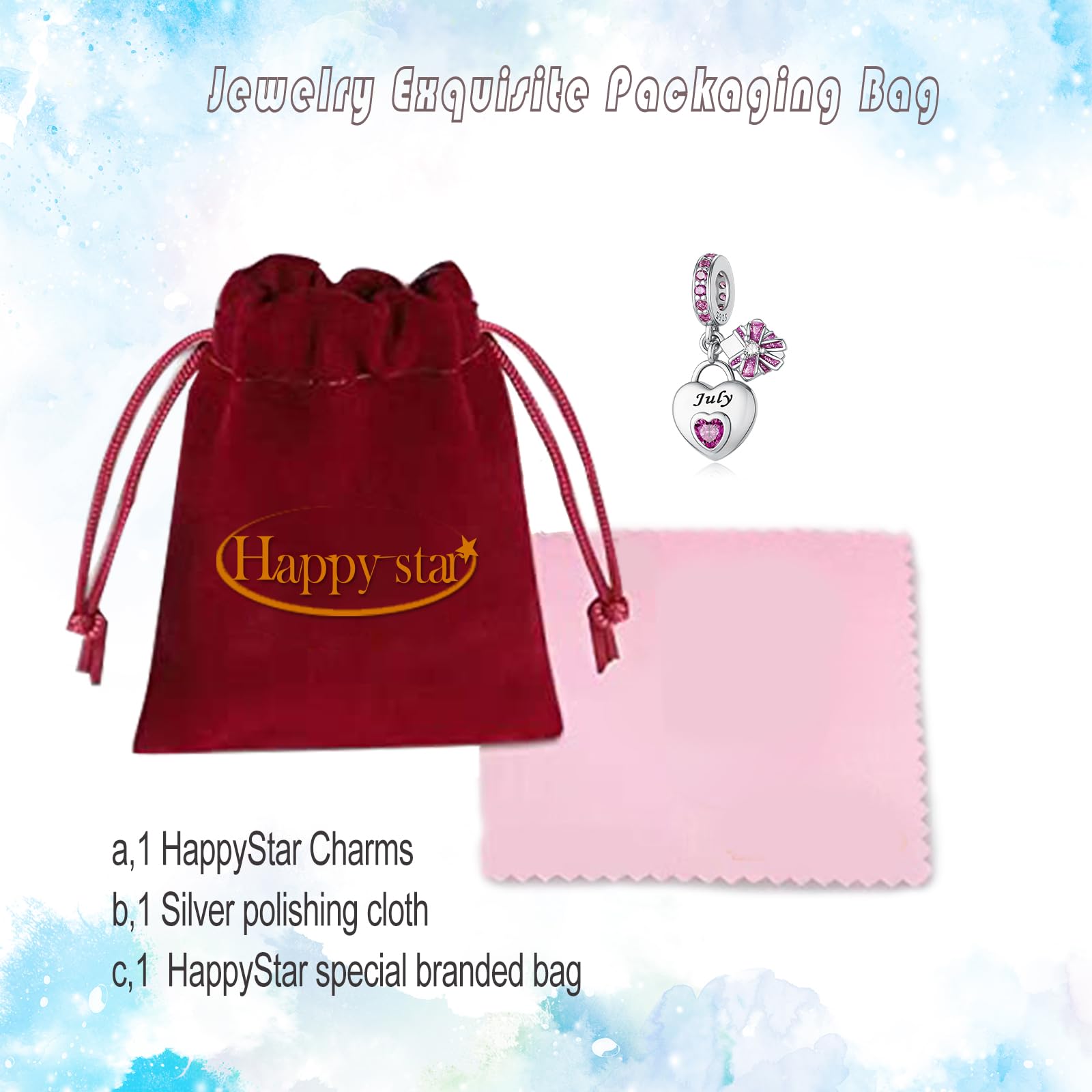 HappyStar 925 Sterling Silber Herz Zirkonia Geburtsstein Charm Anhänger für Geburtstag Personalisiertes Geschenk Bead Charms für Damen kompatibel Pandora Armbänder Geburtstag Valentinstag