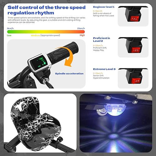 Miniatura 6 de Triciclo de deriva para niños, triciclo grande para niños de 8 años en adelante, asiento ajustable, triciclo eléctrico de deriva de 12 V con freno