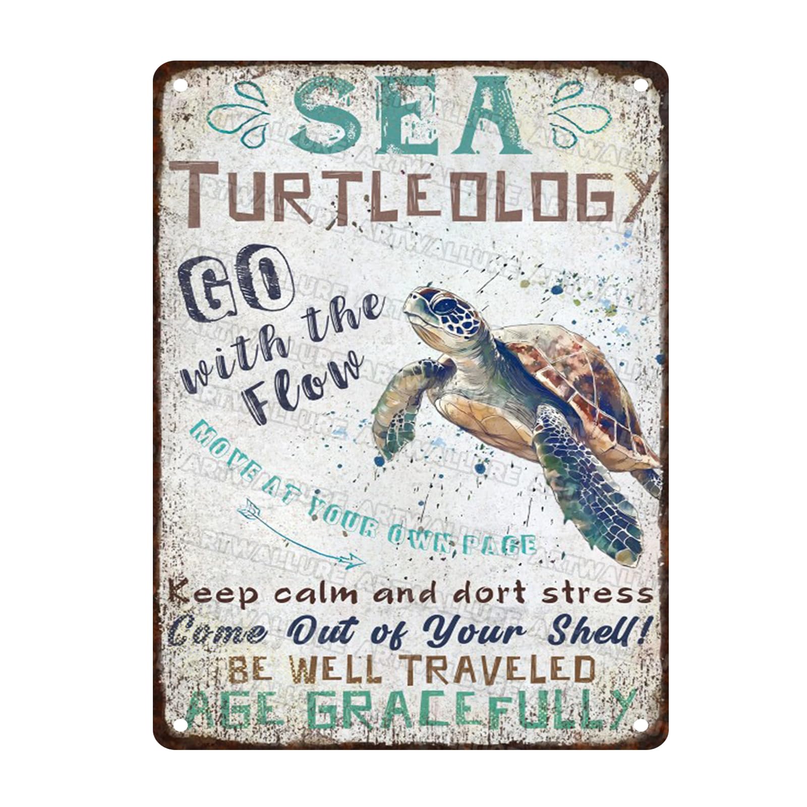 Sea Turtles Wall Decor Tin Sign Vintage Sign Sea Turtle Metal Sign Ocean Bathroom Decorations for Home 12x16inch