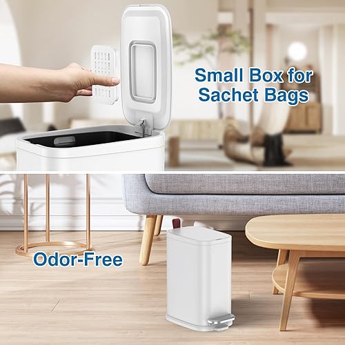 Miniatura 4 de Cubo de basura pequeño para baño con tapa de cierre suave, cubo de basura de acero inoxidable con cubo interior extraíble, cubo de basura Peadl de 5