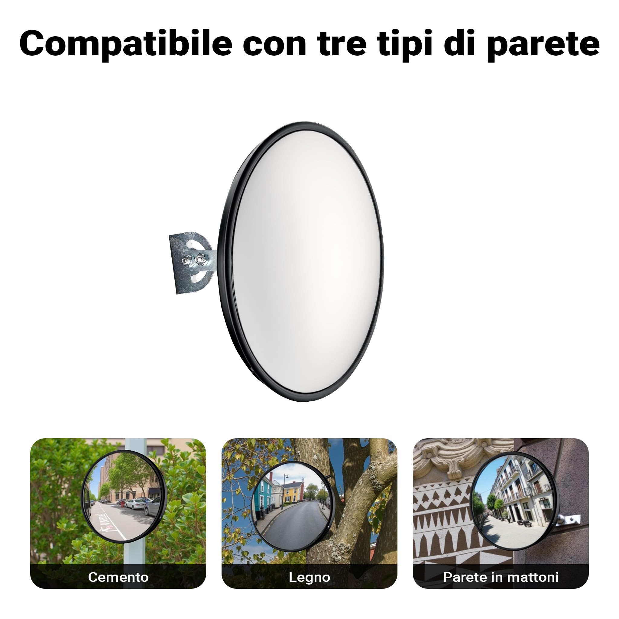 Wiltec Specchio di sicurezza 60 cm convesso nero, dispositivo di sicurezza con forma rotonda e campo visivo di 130°, specchio convesso per interni