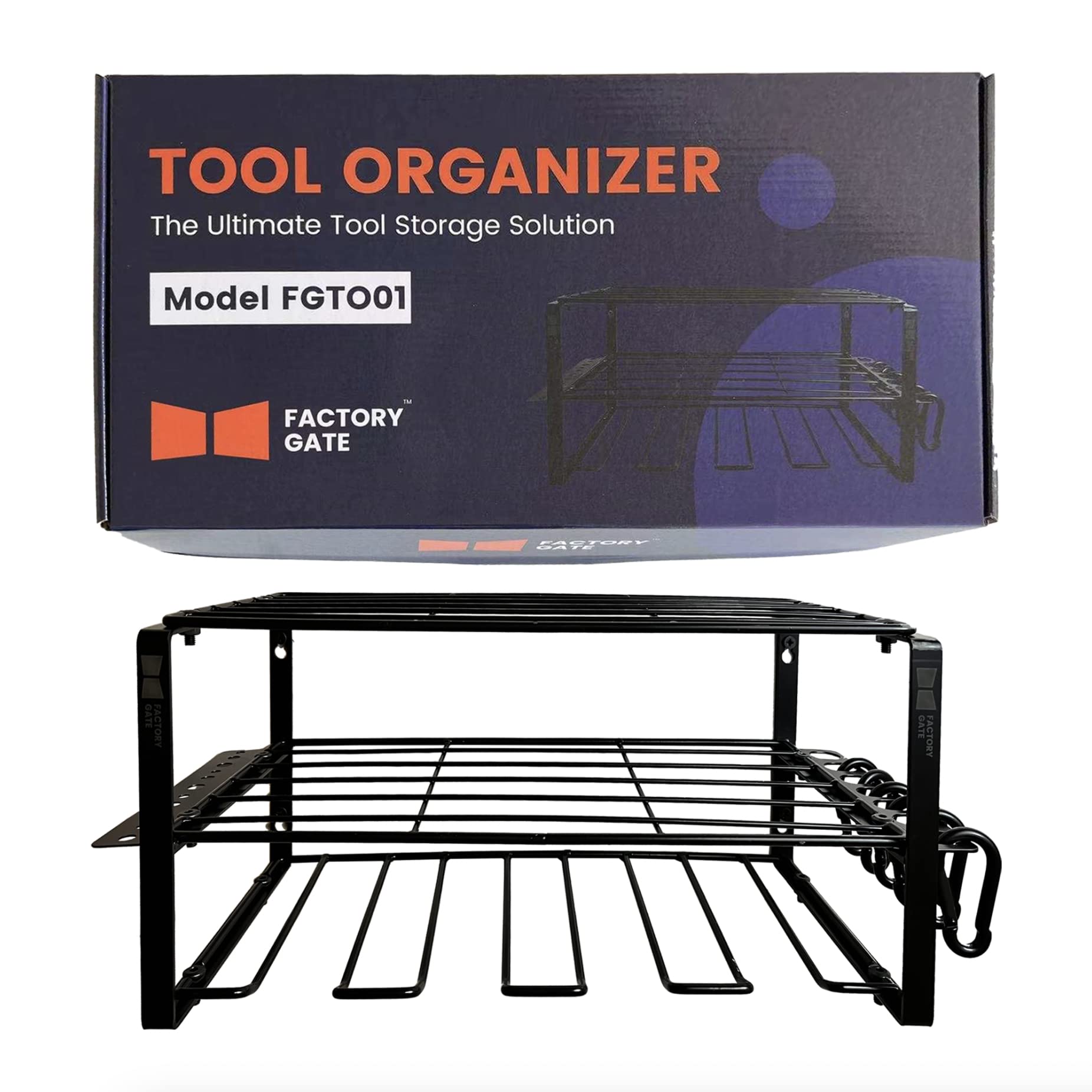 | Tool Organizer [ +6 Hang Clips INCLUDED ] Drill Holder | Tool Box Organizer | Tool Storage | Hardware Organizer | Garage Storage | Power Tool organizer Wall Mount | Metal, Black