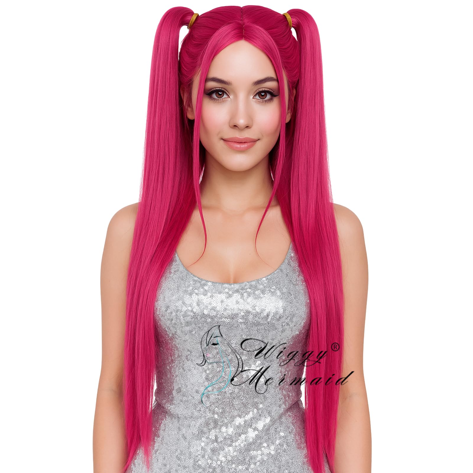 SL Wavy Blonde Ponytail Wig for Jean Cosplay,Golden Princess Hair Wigs with Pigtails Bangs + Wig Cap for Halloween Peach Costume: Magenta