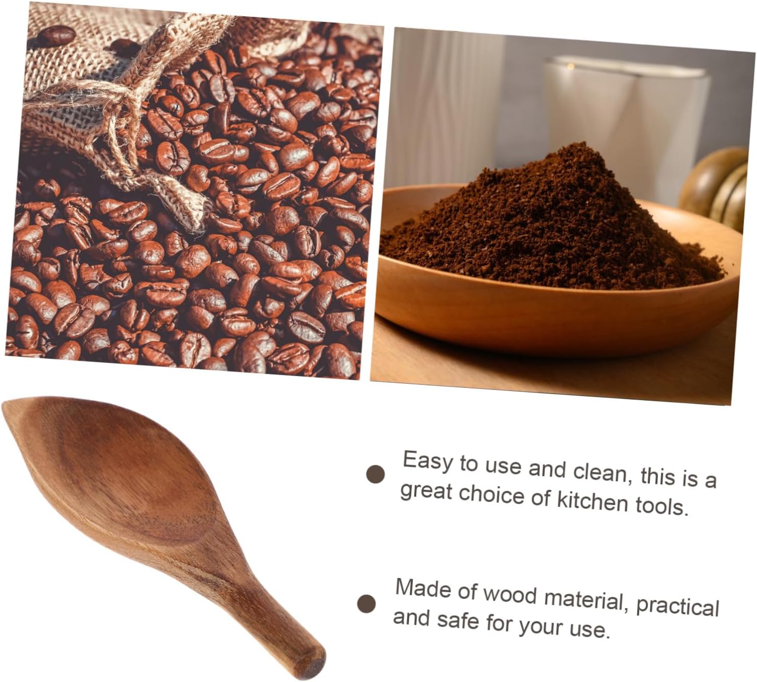 Healifty Wooden Handle Coffee Bean Scoop Ergonomic One Design Tea Shovel Spoon for Measuring Coffee Powder for Travel Camping and Home Kitchen Use image 3