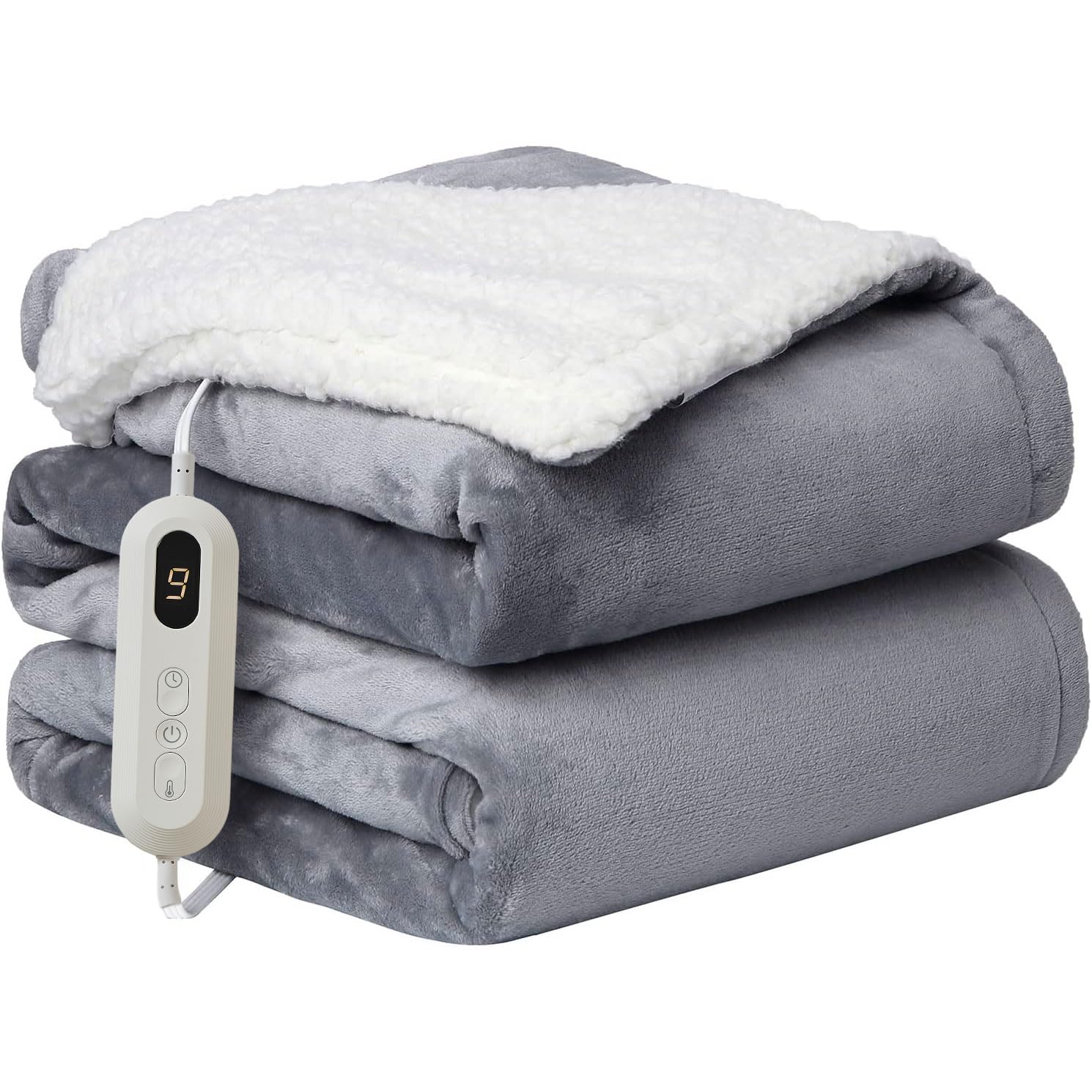 Neo Electric Heated Throw Over Blanket Soft Thickened Flannel Sherpa Reversible (Grey)