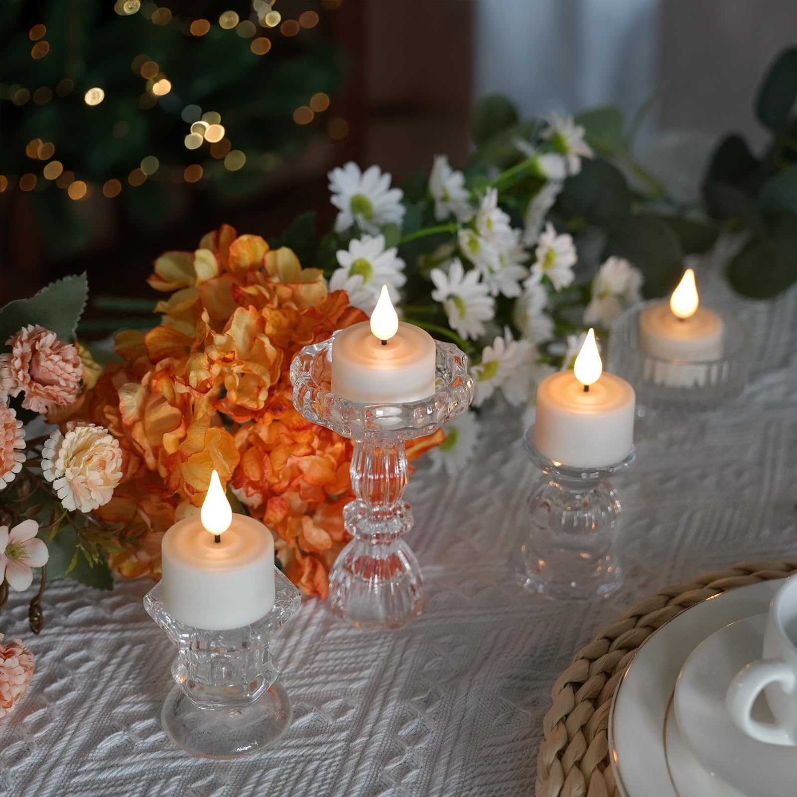BOWKA 12 lumini a LED ricaricabili con telecomando, timer, senza fiamma, dimmerabili, con cavo USB, per Natale, feste, matrimoni, Halloween, casa, chiesa, all'aperto, campeggio (bianco caldo
