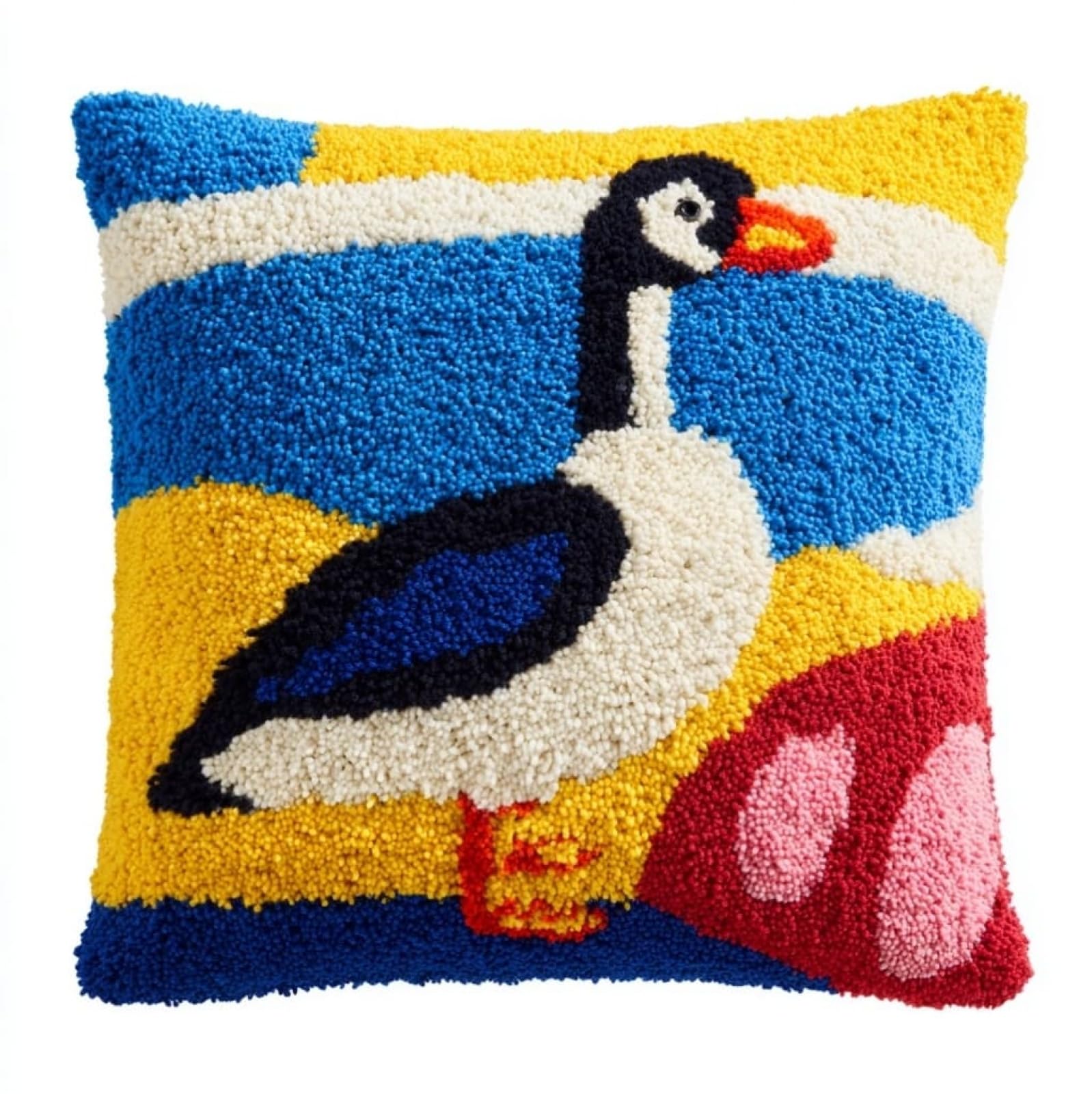 AxiangziK Latch Hook Pillow Kit for Adults,Cartoon Goose Latch Hook Cushion Kits 17X17Inch,DIY Needlework Pillow Cover Sofa Cushion Rug Making