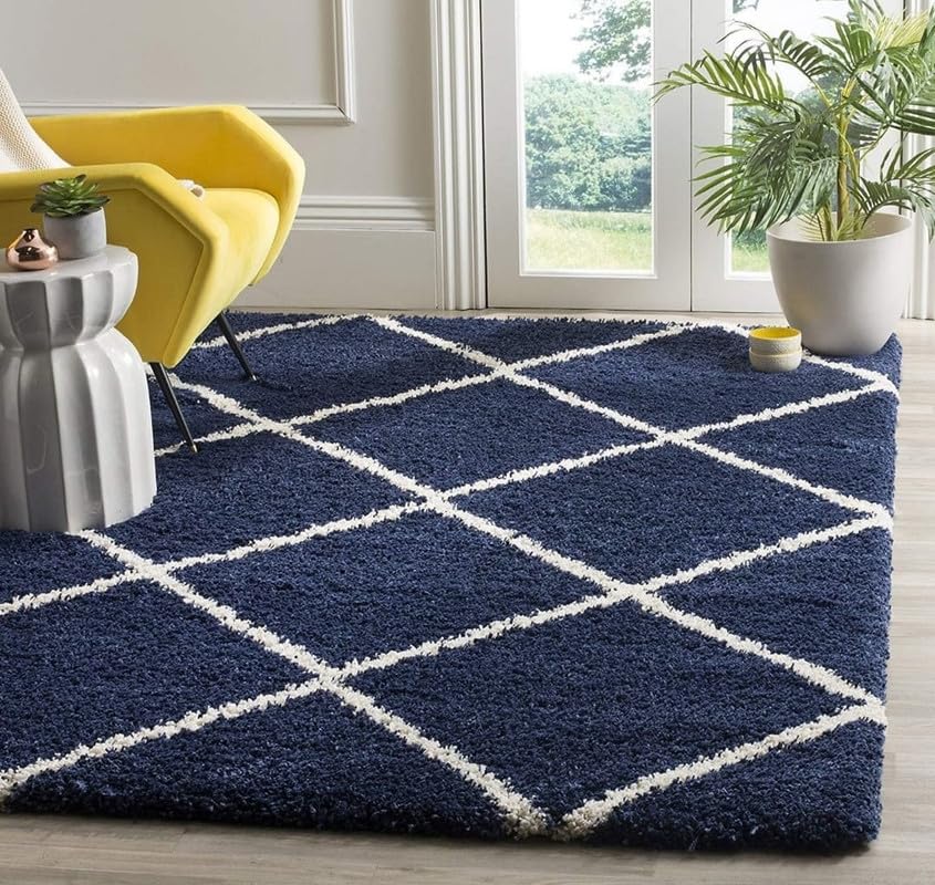 Image of Polyester Fluffy Fur Rugs & Modern Shaggy Floor Carpets for Living Room,Sofa Area,Hall,Kids Room,Guest Room | Elegent Bedside Runners for Besdroom(5X8 Feet Blue Box)
