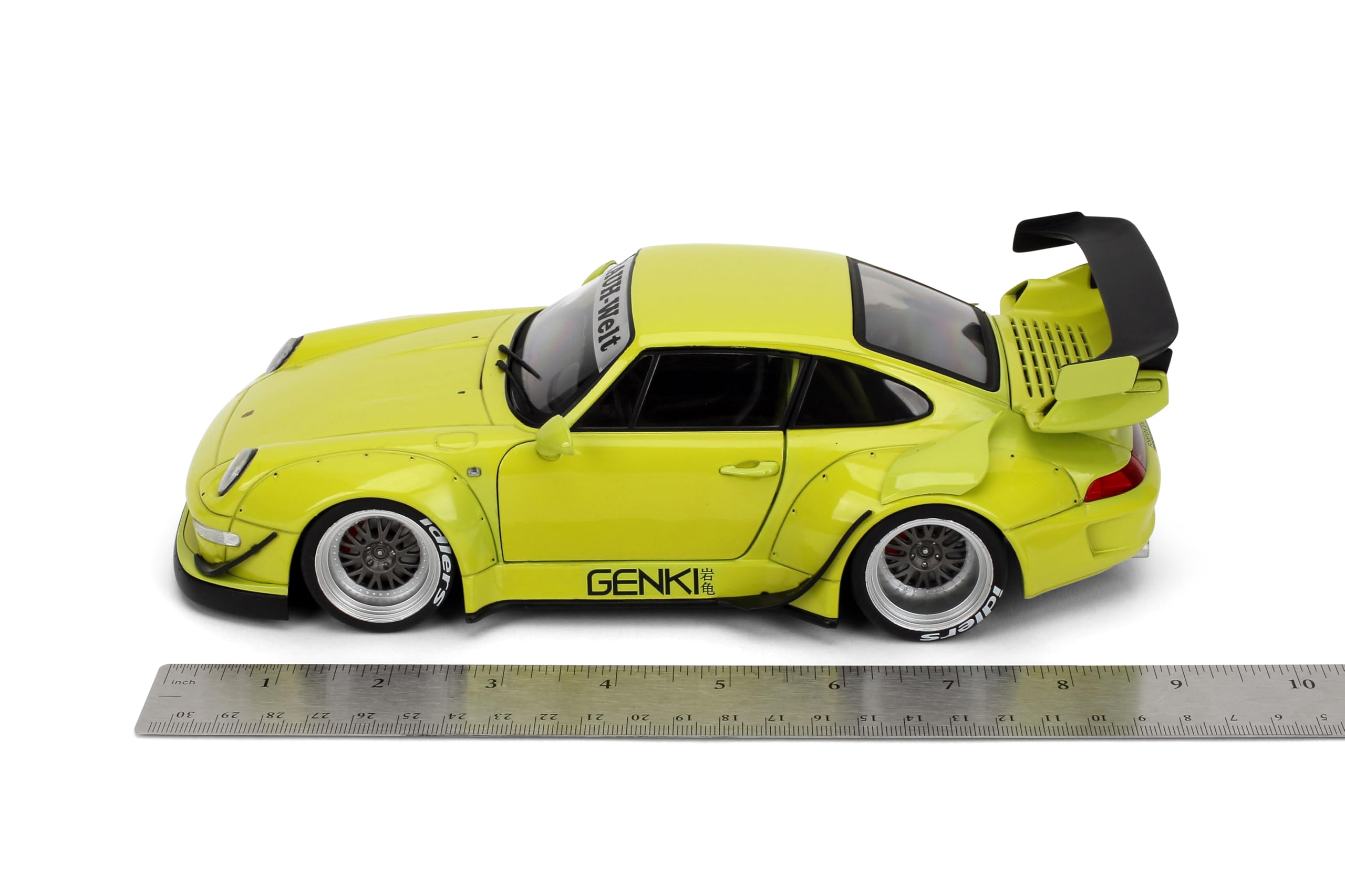 Modellino auto pressofuso in scala 1:18 compatibile con Porsche RWB Genki Yellow Jada Pink Slips 36472