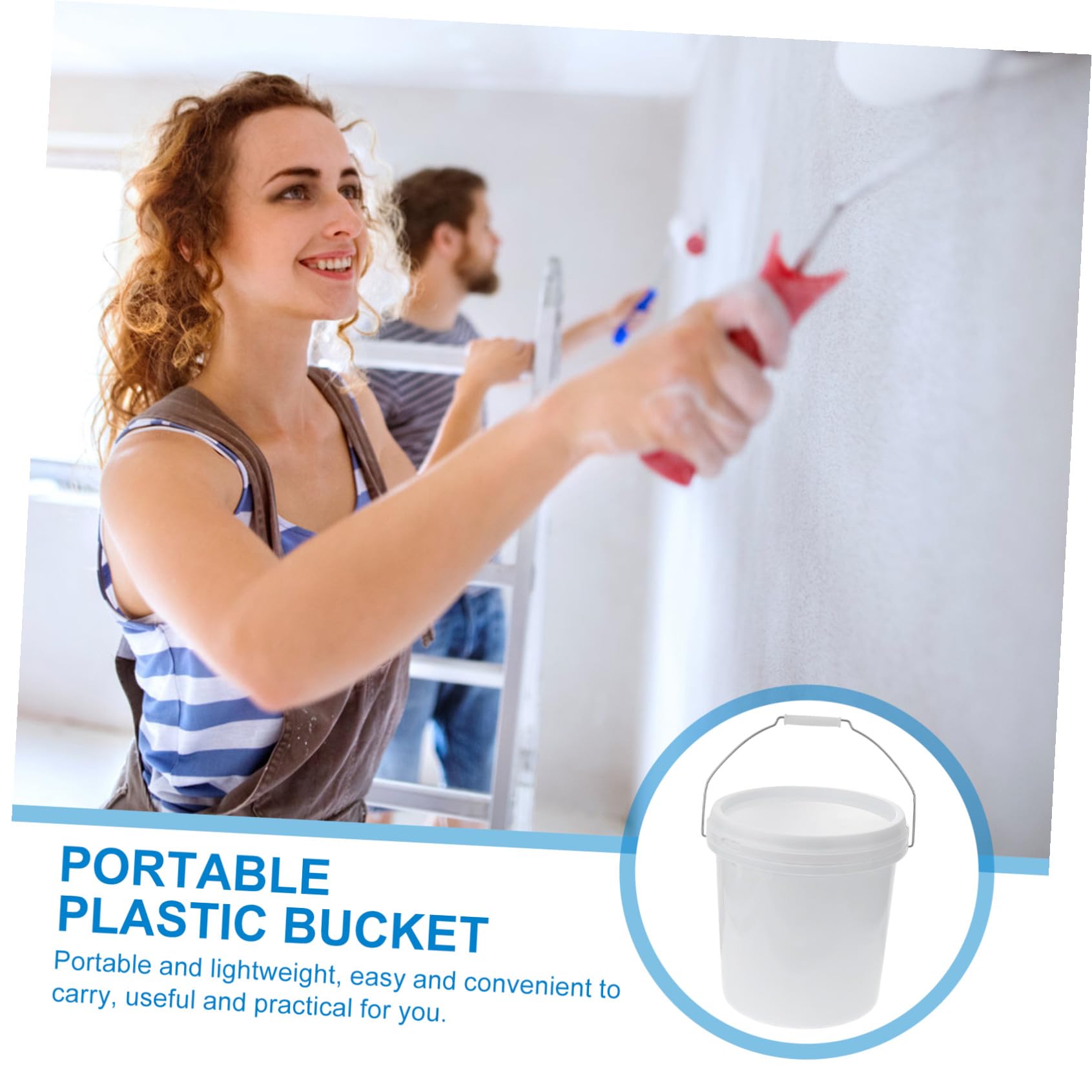 Seau d'eau en Plastique Blanc 10 L Poignée Robuste