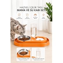 Miapet Hazneli Kedi-K pek Mama Ve Su Kab  Seti 500ml Turuncu
