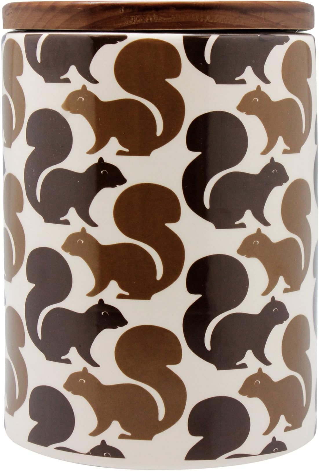 Aimee Wilder Ceramic Treat Jar with Wood Lid, 8-Inch, Squirrel Pattern